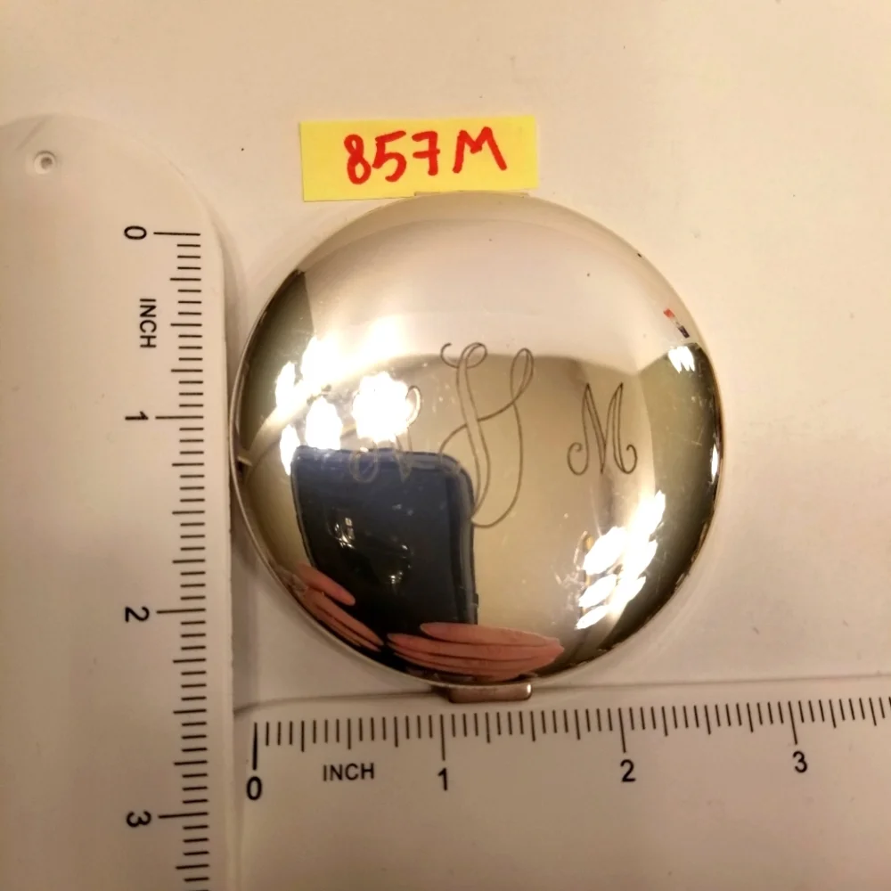 #857M Pier 1 Engraved Siver-plated 2 Mirror Magnifying Compact
